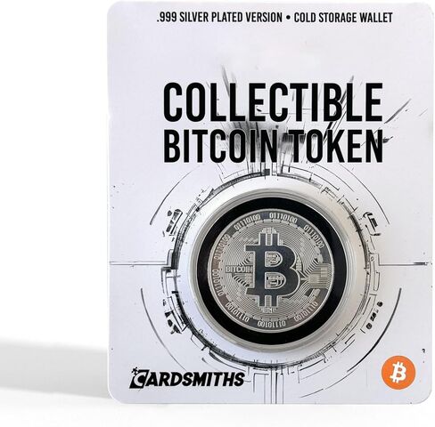Cardsmiths رمز التخزين البارد المطلي بالفضة مقاس 39 مم من Bitcoin المادي | حماية تشفير سهلة الاستخدام دون اتصال بالإنترنت in Kuwait