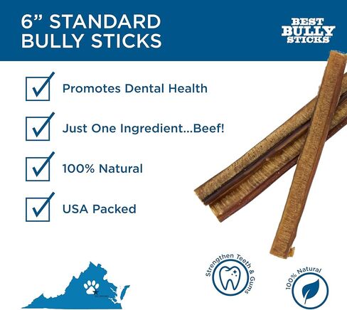 Best Bully Sticks 6 Inch Bully Sticks - 25 Count (Pack of 1) - Natural, Easily Digestible, 100% Grass-Fed, Grain and Rawhide Free in Kuwait