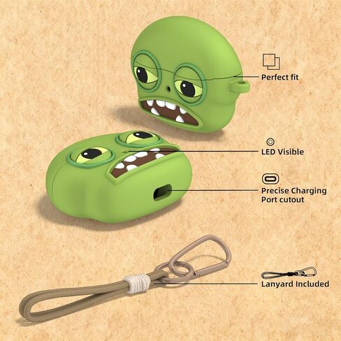 حافظة حماية مضحكة من OAJ لهاتف SHOKZ OpenDots ONE حافظة ثلاثية الأبعاد قبيحة كرتونية، غطاء حافظة من السيليكون الناعم مع سلسلة مفاتيح وحبل (أخضر) in Kuwait