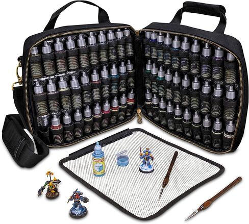 ENHANCE Miniature Paint Carrying Case - Painting Case with Slots for 60 Paints, 16 Paint Brushes - Paint Organizer Case with Gallery Display for Paints, Removable Paint Pad, Wrist Strap in Saudi Arabia