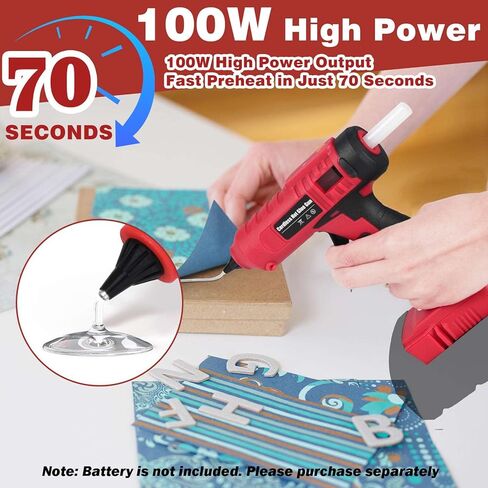 100w Cordless Hot Glue Gun Compatible with Milwaukee 18V Battery, Fast Preheating and Anti-drip Full Size Glue Gun with 20pcs Glue Sticks(11 x 150mm) for Crafts DIY Arts Home Repairs (No Battery) in Saudi Arabia