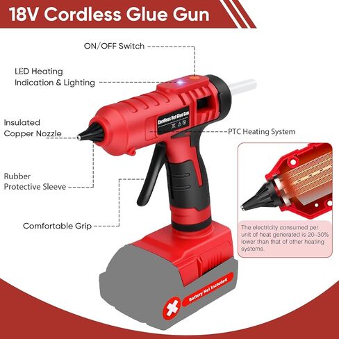 100w Cordless Hot Glue Gun Compatible with Milwaukee 18V Battery, Fast Preheating and Anti-drip Full Size Glue Gun with 20pcs Glue Sticks(11 x 150mm) for Crafts DIY Arts Home Repairs (No Battery) in Saudi Arabia