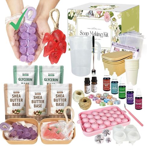مجموعة صنع صابون العنب والفراولة للبالغين المبتدئين الذين يصنعون صابون الهدايا، مستلزمات صناعة صابون الفاكهة DIY مجموعة أدوات يدوية الصنع مع قالب صابون العنب والفراولة وقاعدة الصابون واللوازم in Kuwait