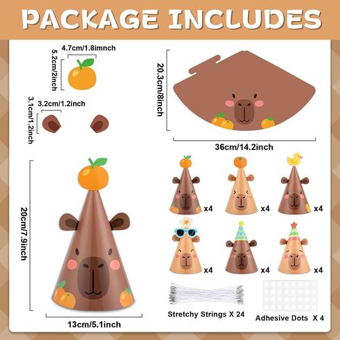 24Pcs Capy Themed Bara Birthday Paper Cone Hats Set Cute Capy Shaped Paper Headwear Party Favors Cute Capy Cone Hats Decorations Cartoon Animal Party Supplies Photo Props for Birthday Baby Shower in Saudi Arabia