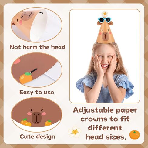 24Pcs Capy Themed Bara Birthday Paper Cone Hats Set Cute Capy Shaped Paper Headwear Party Favors Cute Capy Cone Hats Decorations Cartoon Animal Party Supplies Photo Props for Birthday Baby Shower in Saudi Arabia