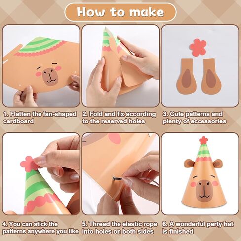 24Pcs Capy Themed Bara Birthday Paper Cone Hats Set Cute Capy Shaped Paper Headwear Party Favors Cute Capy Cone Hats Decorations Cartoon Animal Party Supplies Photo Props for Birthday Baby Shower in Saudi Arabia