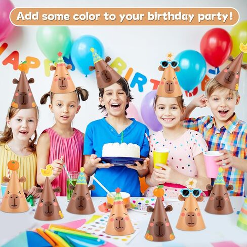 24Pcs Capy Themed Bara Birthday Paper Cone Hats Set Cute Capy Shaped Paper Headwear Party Favors Cute Capy Cone Hats Decorations Cartoon Animal Party Supplies Photo Props for Birthday Baby Shower in Saudi Arabia
