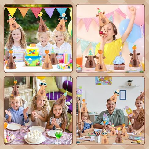 24Pcs Capy Themed Bara Birthday Paper Cone Hats Set Cute Capy Shaped Paper Headwear Party Favors Cute Capy Cone Hats Decorations Cartoon Animal Party Supplies Photo Props for Birthday Baby Shower in Saudi Arabia