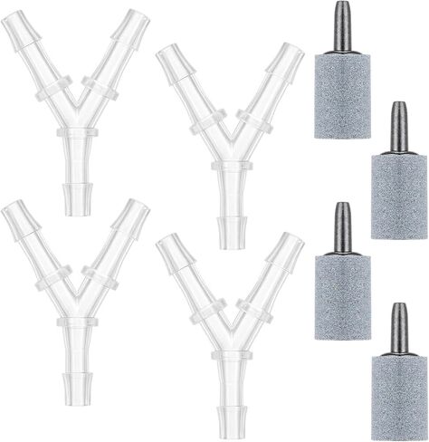 Aquarium Air Valve and Air Stones, Aquarium Airs Pump Connectors, 8 PCS Y-Shaped Plastic Tee Hose Pipe Splitters with Bubble Diffusers for Fish Tank Oxygenation in Kuwait