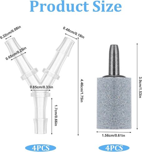 Aquarium Air Valve and Air Stones, Aquarium Airs Pump Connectors, 8 PCS Y-Shaped Plastic Tee Hose Pipe Splitters with Bubble Diffusers for Fish Tank Oxygenation in Kuwait