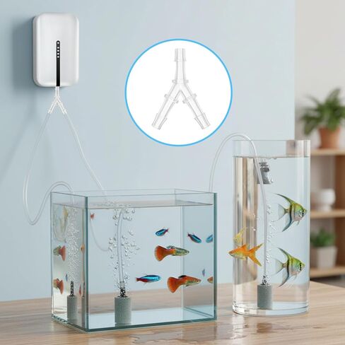 Aquarium Air Valve and Air Stones, Aquarium Airs Pump Connectors, 8 PCS Y-Shaped Plastic Tee Hose Pipe Splitters with Bubble Diffusers for Fish Tank Oxygenation in Kuwait