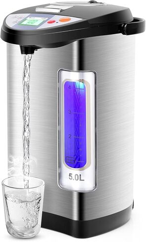 غلاية مياه وسخان من دورتالا، موزع مياه ساخن من الفولاذ المقاوم للصدأ سعة 5.28 لتر/5 لتر مع قفل أمان، إيقاف تلقائي وحماية من الحروق الجافة، 3 طرق للتوزيع، 5 إعدادات لدرجة الحرارة، تسخين فوري للشاي in Kuwait