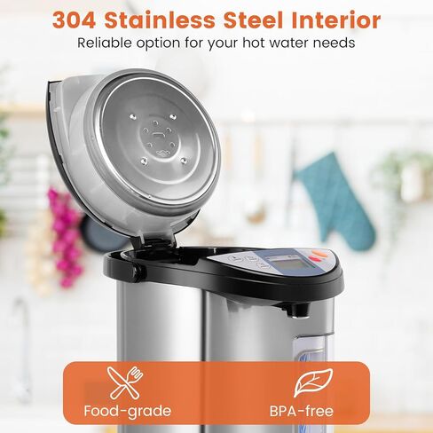 غلاية مياه وسخان من دورتالا، موزع مياه ساخن من الفولاذ المقاوم للصدأ سعة 5.28 لتر/5 لتر مع قفل أمان، إيقاف تلقائي وحماية من الحروق الجافة، 3 طرق للتوزيع، 5 إعدادات لدرجة الحرارة، تسخين فوري للشاي in Kuwait