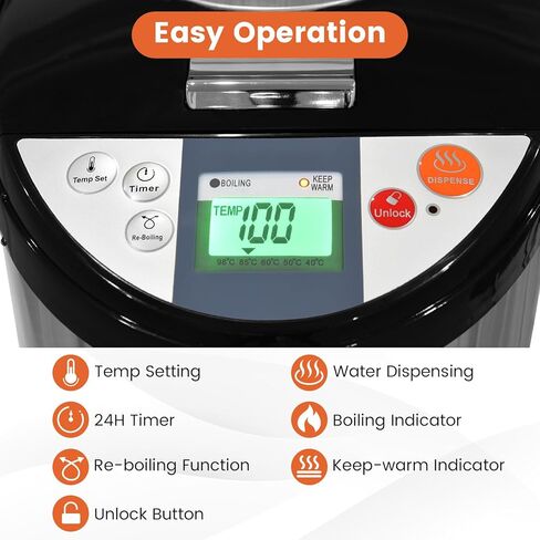 غلاية مياه وسخان من دورتالا، موزع مياه ساخن من الفولاذ المقاوم للصدأ سعة 5.28 لتر/5 لتر مع قفل أمان، إيقاف تلقائي وحماية من الحروق الجافة، 3 طرق للتوزيع، 5 إعدادات لدرجة الحرارة، تسخين فوري للشاي in Kuwait