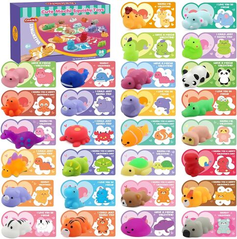 28 حزمة من هدايا عيد الحب للأطفال من LEASEN، مجموعة هدايا حفلات Mochi Squishies مع بطاقات معايدة حيوانات لعيد الحب للأطفال، هدايا حفلات جوائز المدرسة في عيد الحب، مجموعة هدايا تبادل الفصول الدراسية in Kuwait