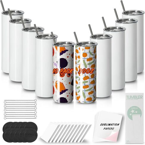 MURRICON Sublimation Tumblers 20 oz Skinny Straight,Stainless Steel Sublimation Blanks Skinny Tumbler,Double Wall Vacuum Insulated Tumblers,with lid and straw,12 Pack in Saudi Arabia