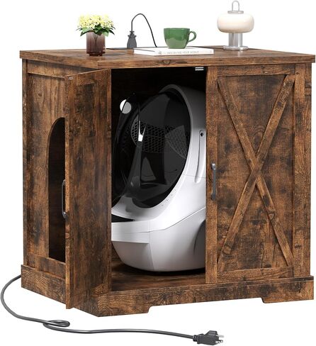 Hey-brother Enclosure for Self Cleaning Cat Litter Box, Large Hidden Litter Box Furniture with Charging Station, Suitable for Automatic Cats Litter Boxes and Robot, Vintage, Rustic Gray JCLB004SG in Saudi Arabia