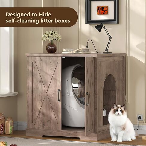 Hey-brother Enclosure for Self Cleaning Cat Litter Box, Large Hidden Litter Box Furniture with Charging Station, Suitable for Automatic Cats Litter Boxes and Robot, Vintage, Rustic Gray JCLB004SG in Saudi Arabia
