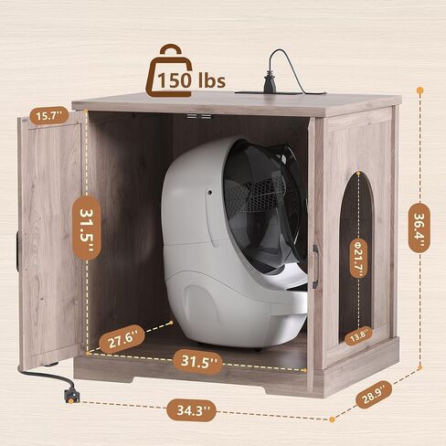 Hey-brother Enclosure for Self Cleaning Cat Litter Box, Large Hidden Litter Box Furniture with Charging Station, Suitable for Automatic Cats Litter Boxes and Robot, Vintage, Rustic Gray JCLB004SG in Saudi Arabia