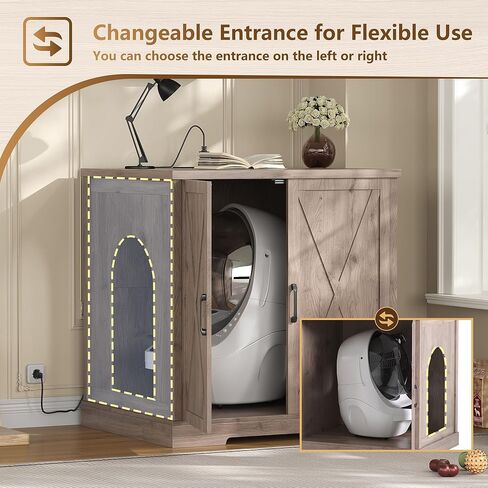 Hey-brother Enclosure for Self Cleaning Cat Litter Box, Large Hidden Litter Box Furniture with Charging Station, Suitable for Automatic Cats Litter Boxes and Robot, Vintage, Rustic Gray JCLB004SG in Saudi Arabia