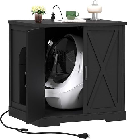 Hey-brother Enclosure for Self Cleaning Cat Litter Box, Large Hidden Litter Box Furniture with Charging Station, Suitable for Automatic Cats Litter Boxes and Robot, Vintage, Rustic Gray JCLB004SG in Saudi Arabia