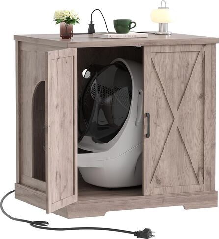 Hey-brother Enclosure for Self Cleaning Cat Litter Box, Large Hidden Litter Box Furniture with Charging Station, Suitable for Automatic Cats Litter Boxes and Robot, Vintage, Rustic Gray JCLB004SG in Saudi Arabia