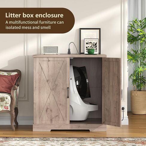 Hey-brother Enclosure for Self Cleaning Cat Litter Box, Large Hidden Litter Box Furniture with Charging Station, Suitable for Automatic Cats Litter Boxes and Robot, Vintage, Rustic Gray JCLB004SG in Saudi Arabia