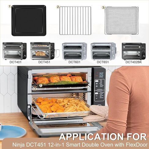 GCQ 3 IN 1 Smart Double Oven Basket for Ninja DCT401 DCT402 DCT451, 13''×12.6'' Steel Toaster Oven Dehydrator Cooling Rack Replacement Parts Accessories for Ninja DCT601 DCT651 Smart Oven in Saudi Arabia