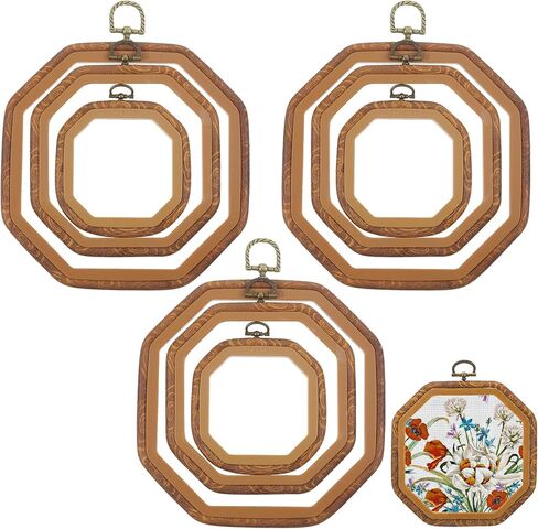 9 PCS Large Embroidery Hoop, Embroidery Frame Set Decorative Imitated Wood Display Frame Cross Stitch Hoop Cross Stitch Frames for DIY Sewing Craft and Hanging Ornaments Decor-Octagonal, 3 Sizes in Saudi Arabia