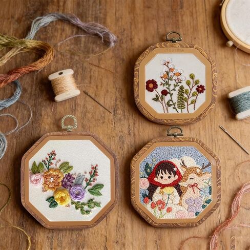 9 PCS Large Embroidery Hoop, Embroidery Frame Set Decorative Imitated Wood Display Frame Cross Stitch Hoop Cross Stitch Frames for DIY Sewing Craft and Hanging Ornaments Decor-Octagonal, 3 Sizes in Saudi Arabia