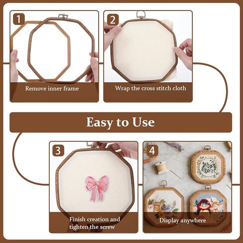 9 PCS Large Embroidery Hoop, Embroidery Frame Set Decorative Imitated Wood Display Frame Cross Stitch Hoop Cross Stitch Frames for DIY Sewing Craft and Hanging Ornaments Decor-Octagonal, 3 Sizes in Saudi Arabia