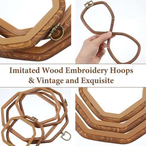 9 PCS Large Embroidery Hoop, Embroidery Frame Set Decorative Imitated Wood Display Frame Cross Stitch Hoop Cross Stitch Frames for DIY Sewing Craft and Hanging Ornaments Decor-Octagonal, 3 Sizes in Saudi Arabia
