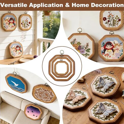 9 PCS Large Embroidery Hoop, Embroidery Frame Set Decorative Imitated Wood Display Frame Cross Stitch Hoop Cross Stitch Frames for DIY Sewing Craft and Hanging Ornaments Decor-Octagonal, 3 Sizes in Saudi Arabia