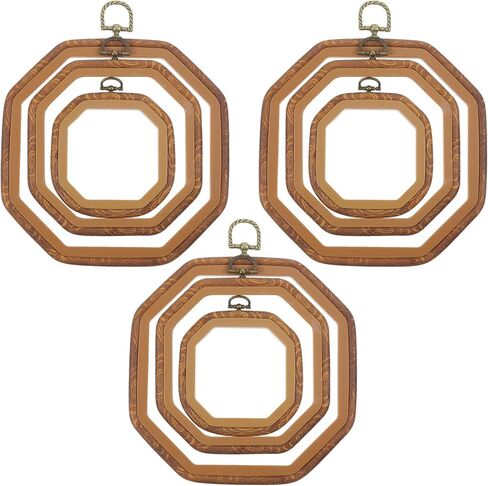 9 PCS Large Embroidery Hoop, Embroidery Frame Set Decorative Imitated Wood Display Frame Cross Stitch Hoop Cross Stitch Frames for DIY Sewing Craft and Hanging Ornaments Decor-Octagonal, 3 Sizes in Saudi Arabia