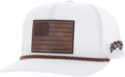 Hooey Men's Liberty Roper 6 Panel Trucker Hat مع رقعة جلدية ، أبيض in Saudi Arabia