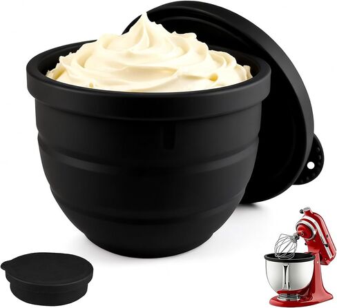 Foldable Silicone Bowl Liners for KitchenAid Tilt-Head 5QT Mixer,Mixing Bowls Insert with Lids，Dishwasher-Safe Food-Grade for Stand Mixer Accessories and Attachments(Black, 1 included) in Saudi Arabia