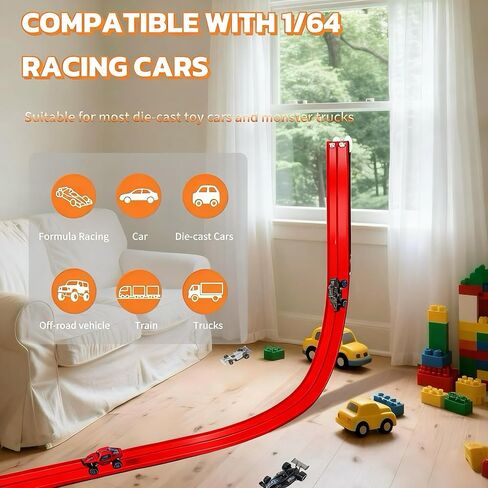 16 Ft Race Track Toys for Kids, Flexible Race Car Ramp Track with 4 Race Cars and 10 Suction Cups, Compatible with Hot Wheels and Diecast 1/64th Cars for Ages 3+ Year Old in Saudi Arabia