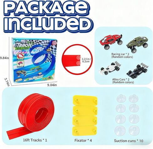 16 Ft Race Track Toys for Kids, Flexible Race Car Ramp Track with 4 Race Cars and 10 Suction Cups, Compatible with Hot Wheels and Diecast 1/64th Cars for Ages 3+ Year Old in Saudi Arabia