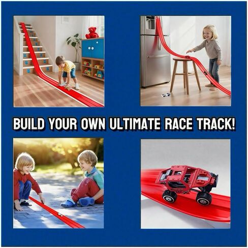 16 Ft Race Track Toys for Kids, Flexible Race Car Ramp Track with 4 Race Cars and 10 Suction Cups, Compatible with Hot Wheels and Diecast 1/64th Cars for Ages 3+ Year Old in Saudi Arabia