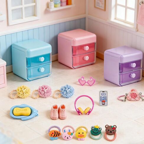 118Pcs Dollhouse Mini Jewelry Storage Case Cosmetic Hand Bag Towel Bathroom Set Accessories Toothbrush Shampoo Purse Decor Doll Backpack Girl Micro Scene Ature Makeup Shoes Glasses Money Mask DIY in Saudi Arabia