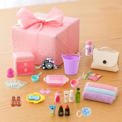 118Pcs Dollhouse Mini Jewelry Storage Case Cosmetic Hand Bag Towel Bathroom Set Accessories Toothbrush Shampoo Purse Decor Doll Backpack Girl Micro Scene Ature Makeup Shoes Glasses Money Mask DIY in Saudi Arabia