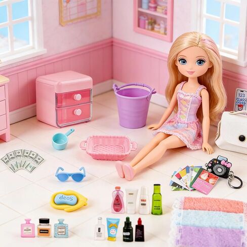 118Pcs Dollhouse Mini Jewelry Storage Case Cosmetic Hand Bag Towel Bathroom Set Accessories Toothbrush Shampoo Purse Decor Doll Backpack Girl Micro Scene Ature Makeup Shoes Glasses Money Mask DIY in Saudi Arabia