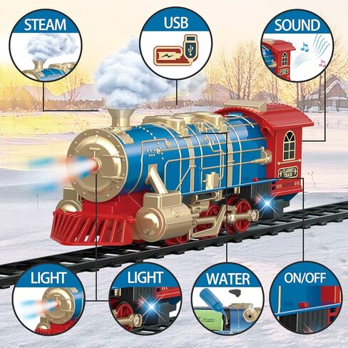 Remote Control Train Set for Kids Ages 3-8, Electric Toy Train with Steam, Lights & Sounds, Includes 17 Tracks & Rechargeable Battery for Indoor Play in Saudi Arabia