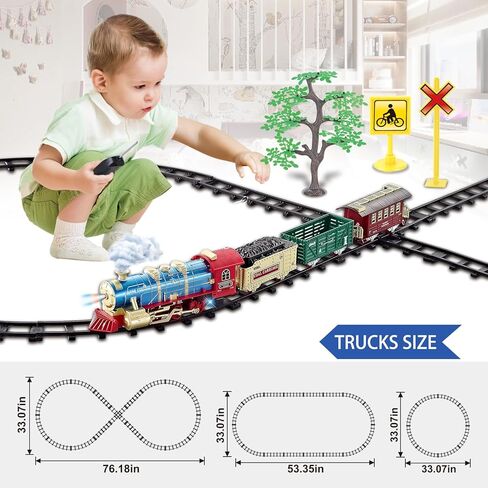 Remote Control Train Set for Kids Ages 3-8, Electric Toy Train with Steam, Lights & Sounds, Includes 17 Tracks & Rechargeable Battery for Indoor Play in Saudi Arabia