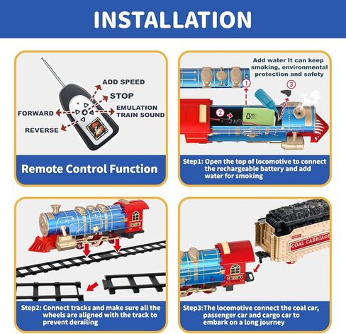 Remote Control Train Set for Kids Ages 3-8, Electric Toy Train with Steam, Lights & Sounds, Includes 17 Tracks & Rechargeable Battery for Indoor Play in Saudi Arabia