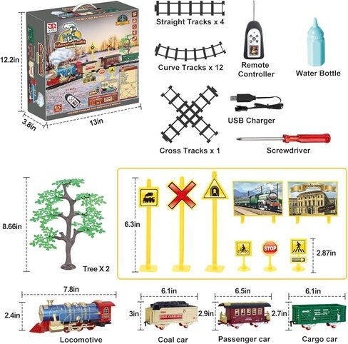 Remote Control Train Set for Kids Ages 3-8, Electric Toy Train with Steam, Lights & Sounds, Includes 17 Tracks & Rechargeable Battery for Indoor Play in Saudi Arabia