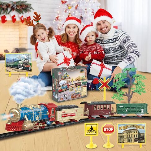 Remote Control Train Set for Kids Ages 3-8, Electric Toy Train with Steam, Lights & Sounds, Includes 17 Tracks & Rechargeable Battery for Indoor Play in Saudi Arabia