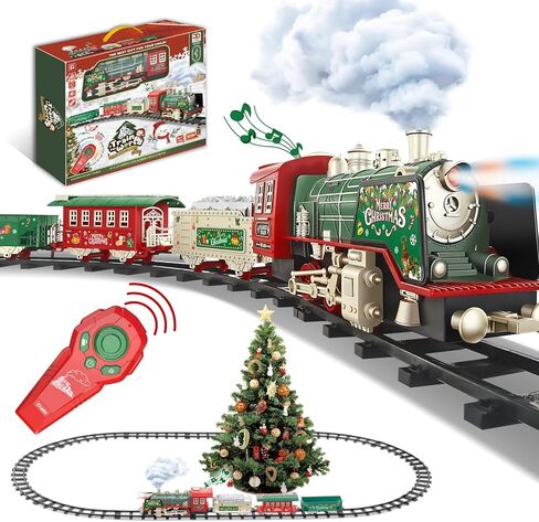 Remote Control Electric Train Set with Real Steam, Lights & Sound, Toy Train for Kids Ages 3-8 with Complete Tracks, for Christmas Tree and Indoor Play in Saudi Arabia