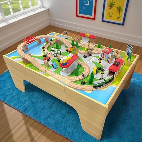 2-in-1 Train Set & Building Block Table for Toddlers, Reversible Activity Desk with Storage, Compatible with Lego Duplo & All Major Brands, Ultimate STEM Toy in Saudi Arabia