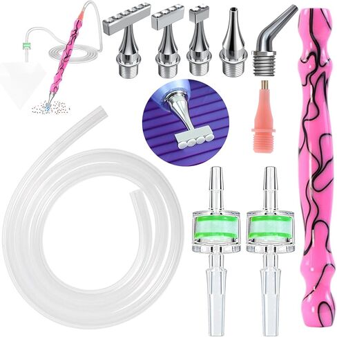 Replacement Kit for Vacuum Diamond Painting Pens, E-Painter Replacement Pen + 2 Filters + Steel Screw 1/2/4/6/Elbow Multiplacers + 1m Silicone Tube fits Most Electric Diamond Art Pen (Pink-4/6) in Saudi Arabia